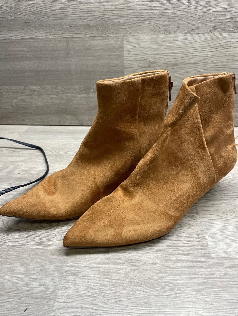 Tahari Camel Pointed Toe Suede Ankle Booties #1483